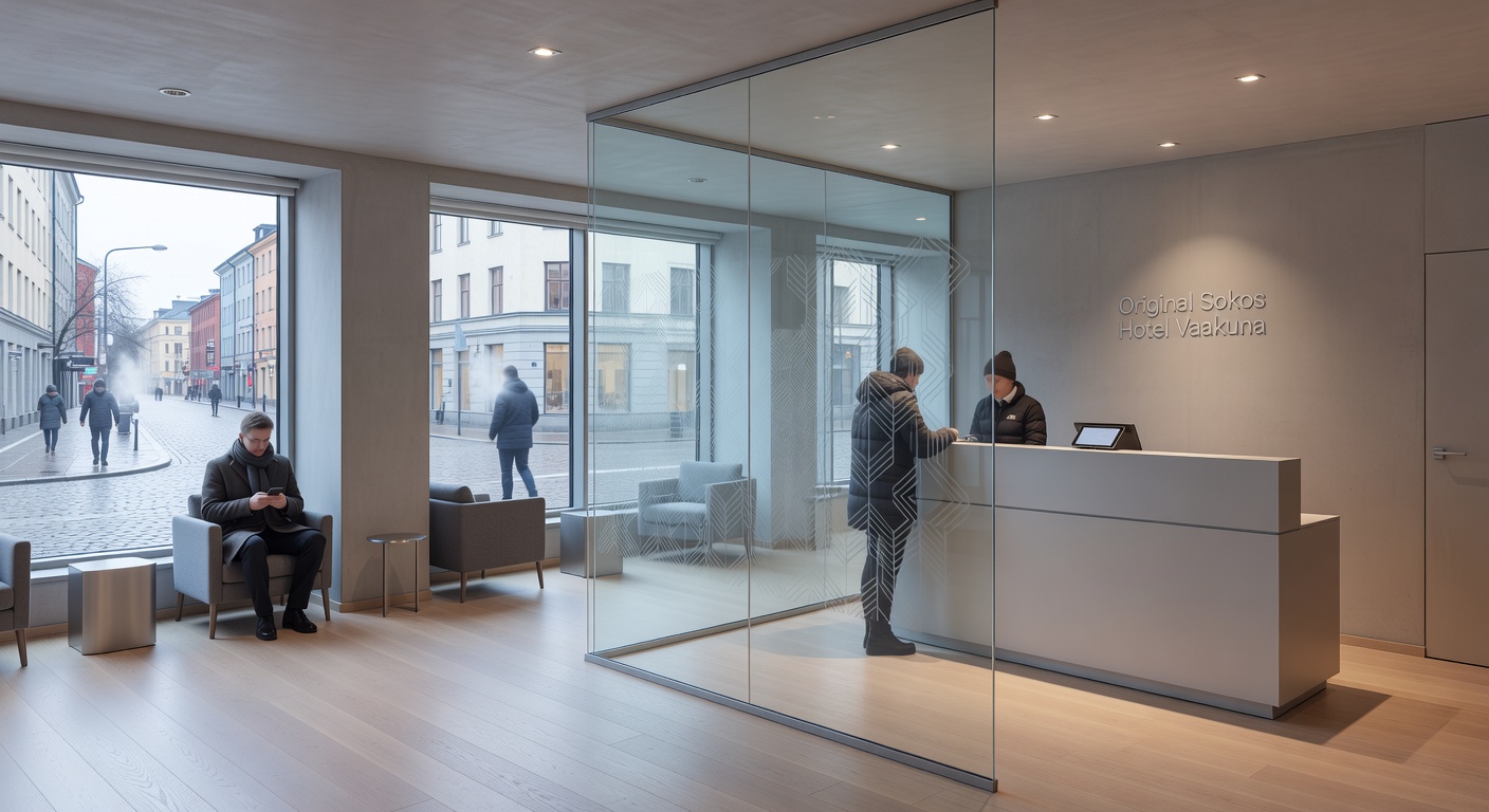 Lobby of a modern budget hotel in Helsinki