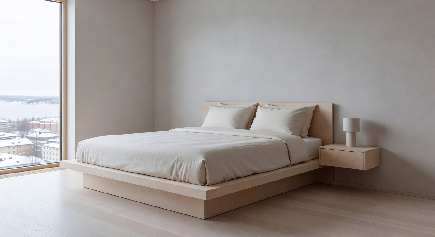 Minimal modern hotel room with nordic design in Tampere Finland