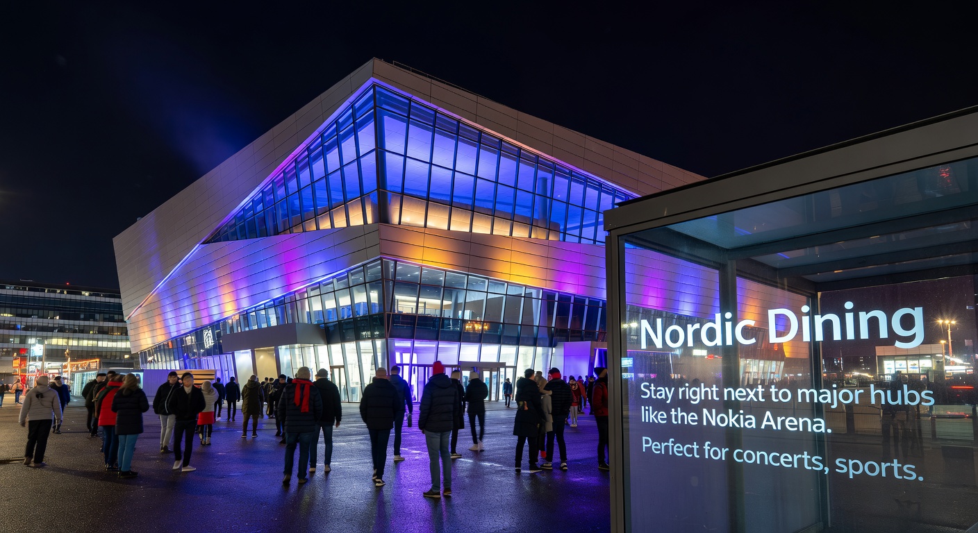 Night view of Nokia Arena in Tampere for events