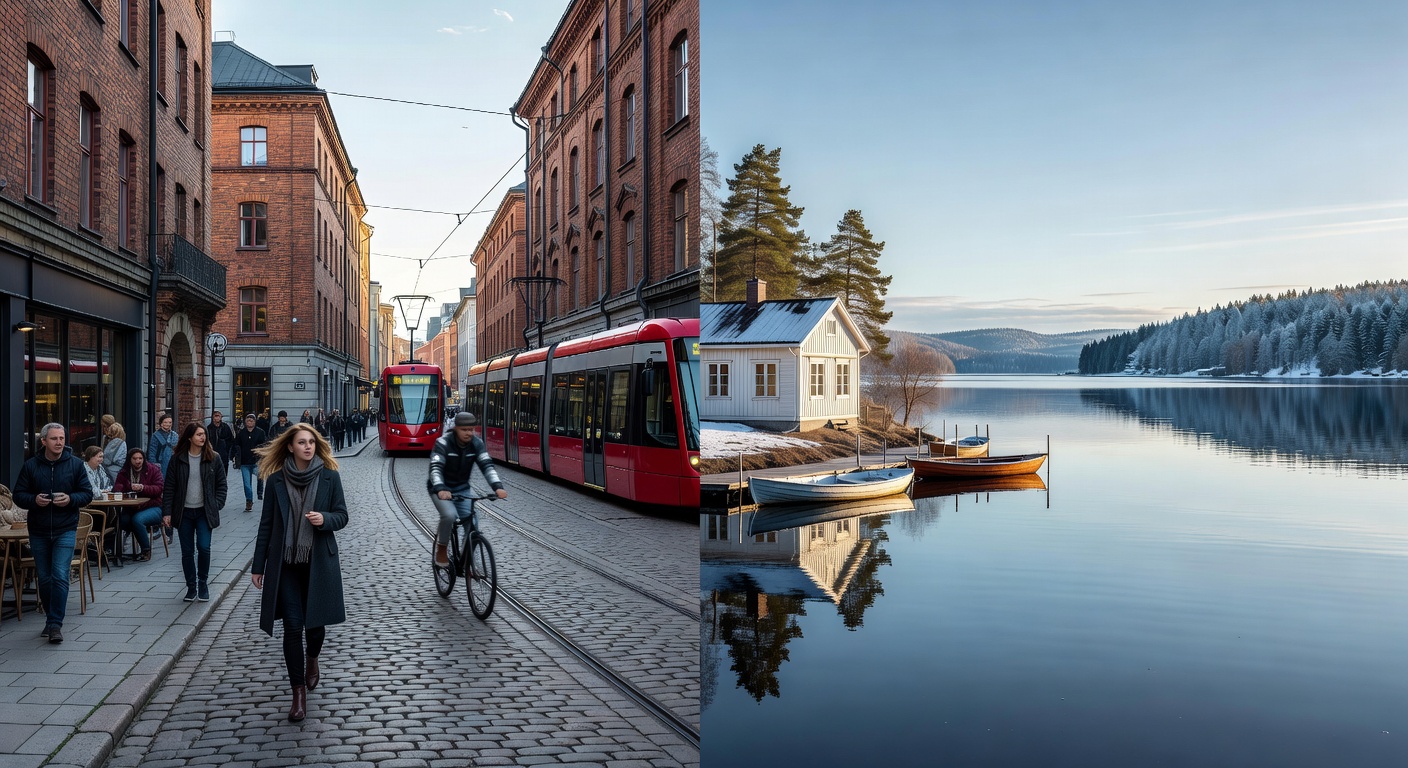 Tampere city life and beautiful lakeside view in Finland